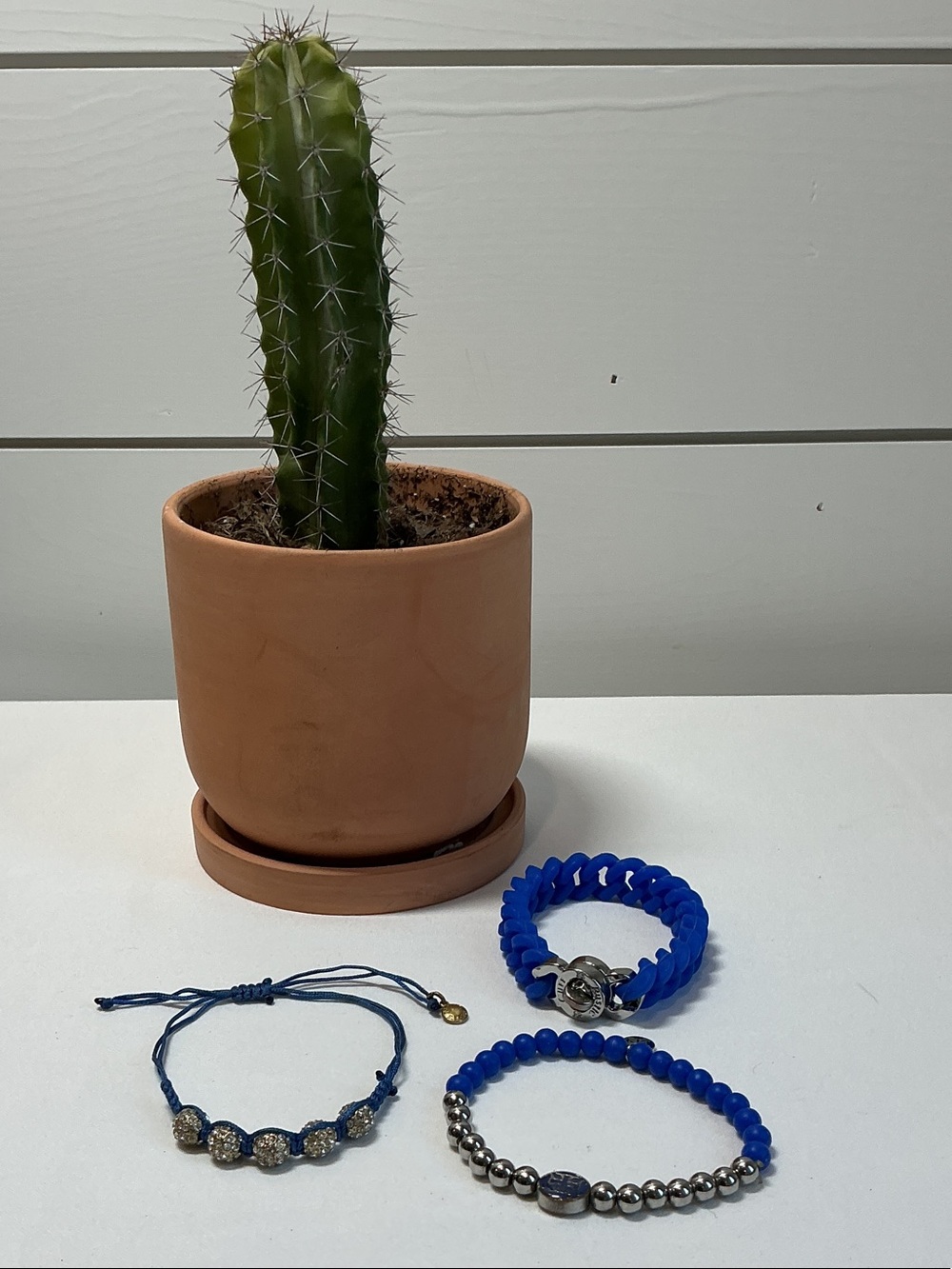 2 Rustic Cuff & 1 jCrew Royal Blue Women's Bracelet Set - Three Layering Styles